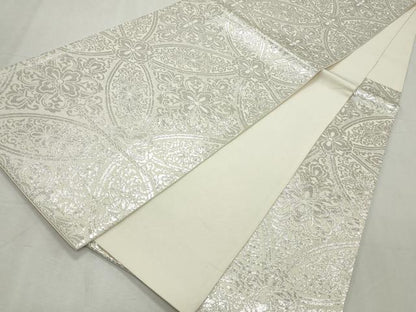 平和屋着物◎六通柄袋帯　七宝花唐草文　錦織　純銀箔　正絹　逸品　CABJ3780qe