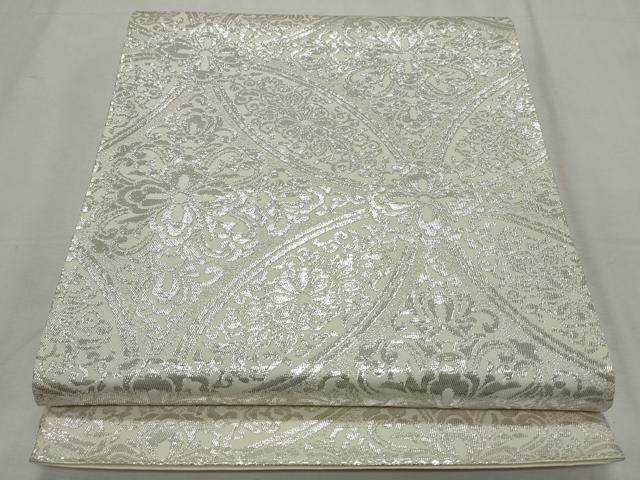 平和屋着物◎六通柄袋帯　七宝花唐草文　錦織　純銀箔　正絹　逸品　CABJ3780qe