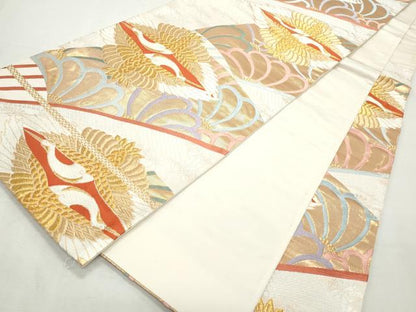 平和屋着物◎六通柄袋帯　唐織　彩錦　能衣向鶴文　金糸　正絹　逸品　CABJ3781qe