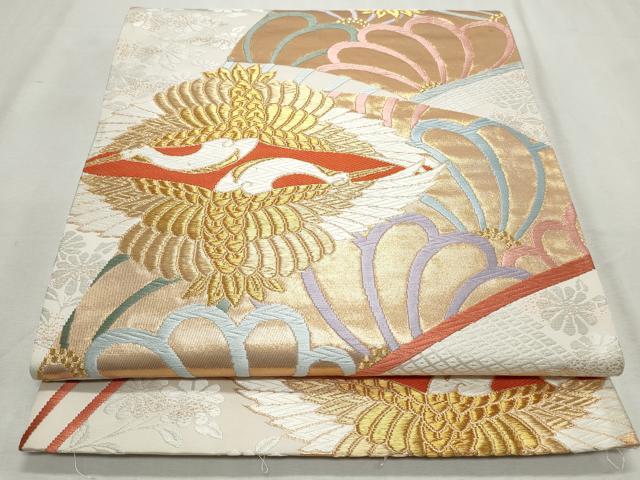 平和屋着物◎六通柄袋帯　唐織　彩錦　能衣向鶴文　金糸　正絹　逸品　CABJ3781qe