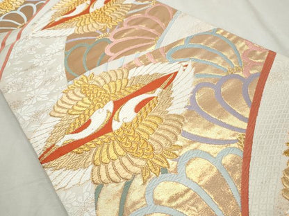 平和屋着物◎六通柄袋帯　唐織　彩錦　能衣向鶴文　金糸　正絹　逸品　CABJ3781qe