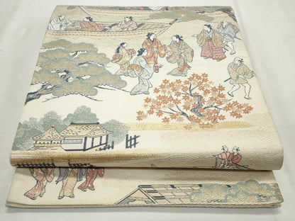 平和屋着物◎六通柄袋帯　唐織　隅田川舟遊之図　金糸　正絹　逸品　CABJ3784qe