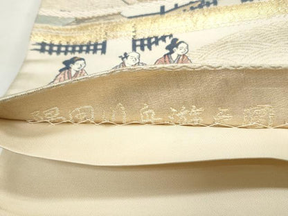平和屋着物◎六通柄袋帯　唐織　隅田川舟遊之図　金糸　正絹　逸品　CABJ3784qe