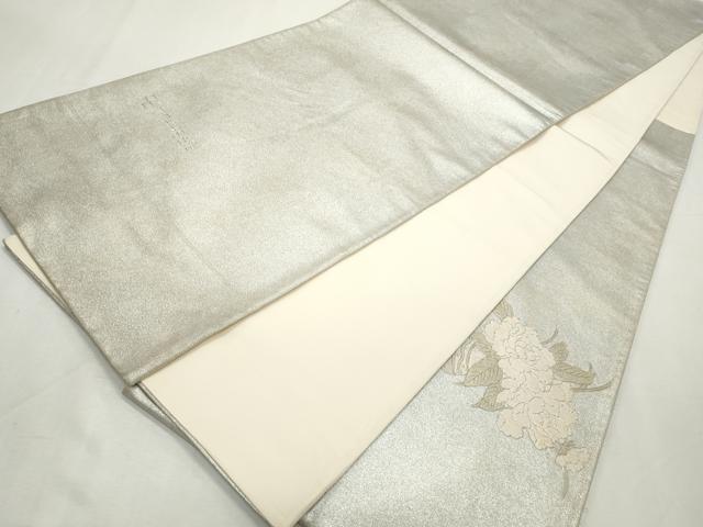 平和屋着物◎太鼓柄袋帯　草花陶器文　プラチナ金箔　正絹　逸品　CABJ3785qe