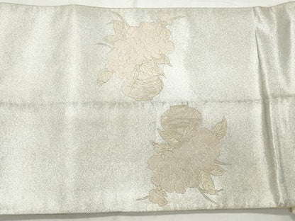 平和屋着物◎太鼓柄袋帯　草花陶器文　プラチナ金箔　正絹　逸品　CABJ3785qe