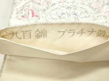 平和屋着物◎六通柄袋帯　唐織　色紙重ね花鳥文　九百錦　プラチナ箔　正絹　逸品　CABJ3788qe