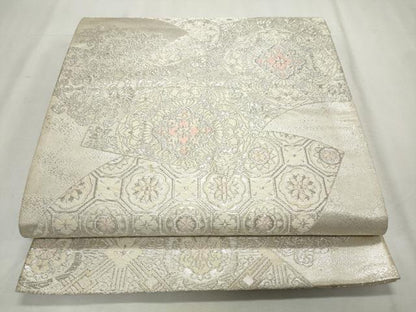 平和屋着物◎六通柄袋帯　唐織　地紙花唐草文　銀糸　正絹　逸品　CABJ3792qe