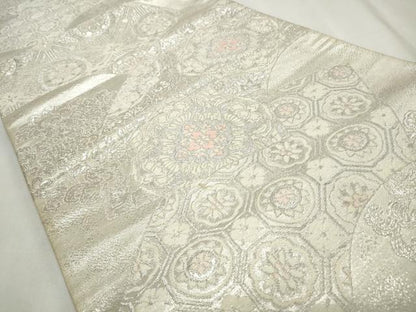 平和屋着物◎六通柄袋帯　唐織　地紙花唐草文　銀糸　正絹　逸品　CABJ3792qe