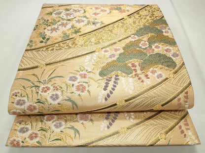 平和屋着物◎佐賀錦　六通柄袋帯　唐織　四季優彩文　金銀糸　正絹　逸品　CABJ3793qe