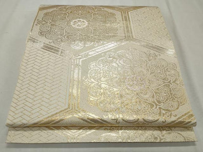 平和屋着物◎六通柄　本袋帯　亀甲吉祥正倉院花文　手織錦　純銀箔　正絹　逸品　CABJ3796qe