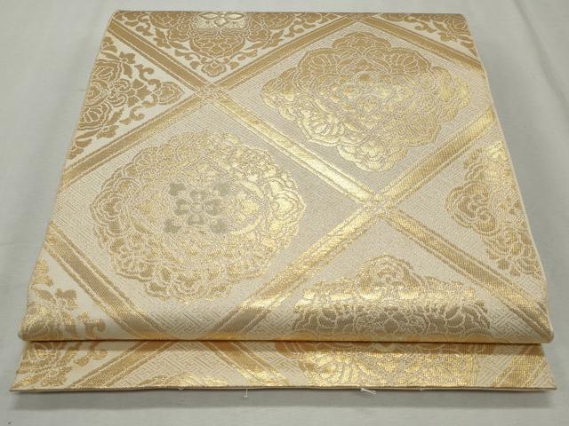 平和屋着物◎六通柄袋帯　菱天井　正倉院花文　金糸　正絹　逸品　CABJ3797qe