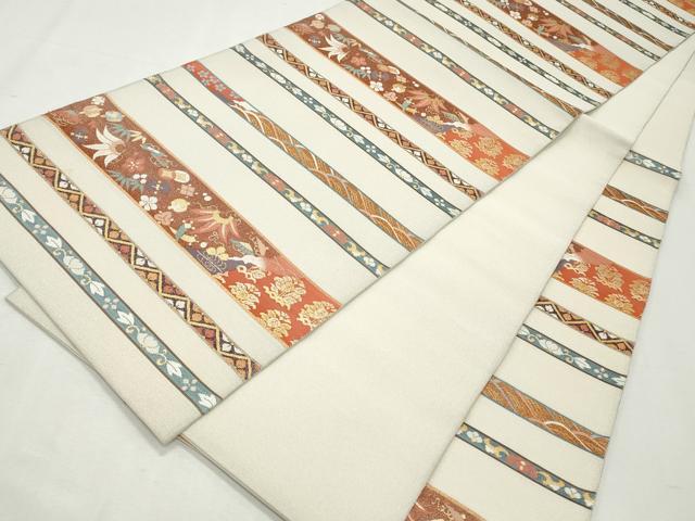 平和屋着物◎六通柄袋帯　正倉院段文　金糸　正絹　逸品　CABJ3798qe
