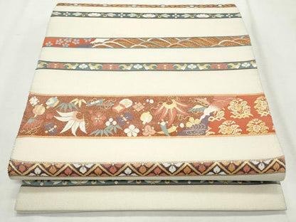 平和屋着物◎六通柄袋帯　正倉院段文　金糸　正絹　逸品　CABJ3798qe