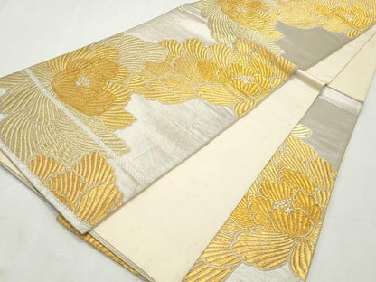 平和屋着物◎六通柄袋帯　牡丹文　金銀糸　正絹　逸品　CABJ3802qe