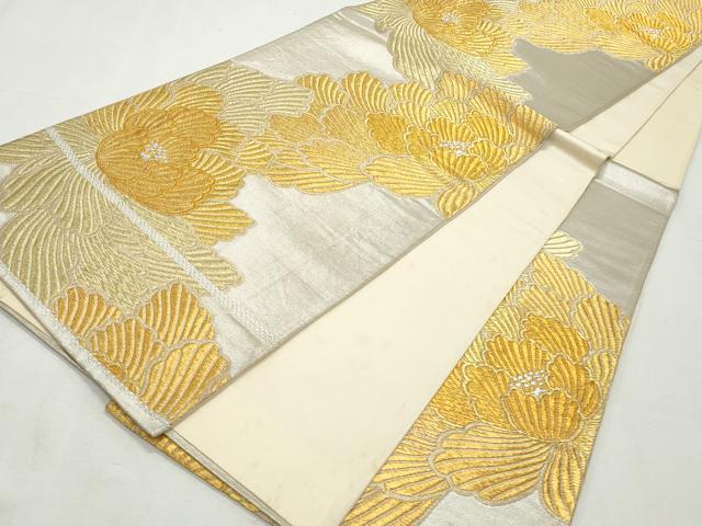 平和屋着物◎六通柄袋帯　牡丹文　金銀糸　正絹　逸品　CABJ3802qe
