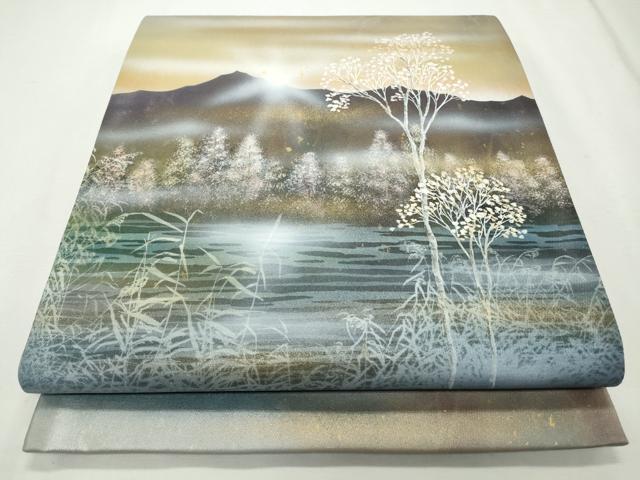 平和屋着物◎太鼓柄袋帯　作家物　遠山風景文　金糸　引箔　正絹　逸品　CABJ3804qe