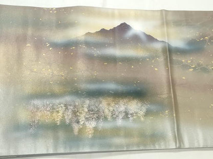 平和屋着物◎太鼓柄袋帯　作家物　遠山風景文　金糸　引箔　正絹　逸品　CABJ3804qe