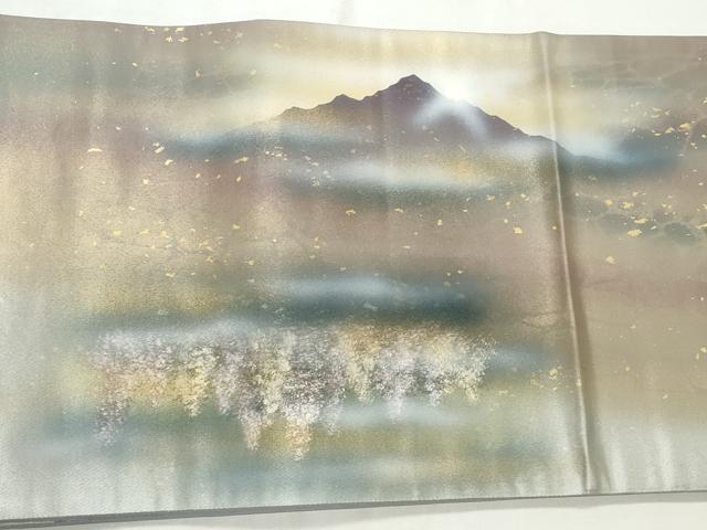 平和屋着物◎太鼓柄袋帯　作家物　遠山風景文　金糸　引箔　正絹　逸品　CABJ3804qe