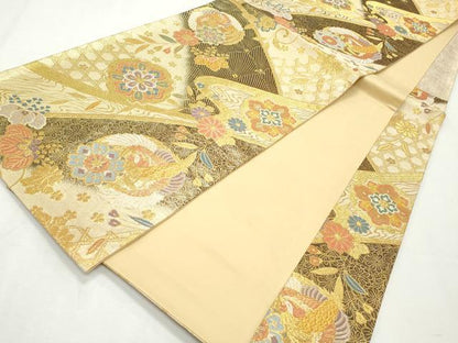平和屋着物◎六通柄袋帯　鳳凰雪輪草花文　金糸　正絹　逸品　CABJ3807qe