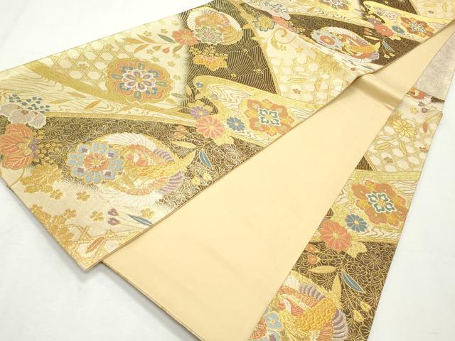 平和屋着物◎六通柄袋帯　鳳凰雪輪草花文　金糸　正絹　逸品　CABJ3807qe