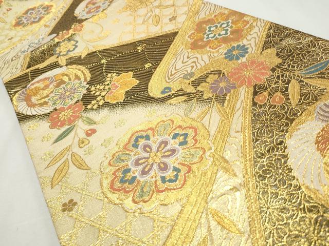 平和屋着物◎六通柄袋帯　鳳凰雪輪草花文　金糸　正絹　逸品　CABJ3807qe