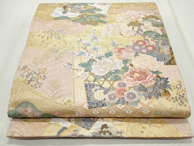 平和屋着物◎六通柄袋帯　唐織　彩花瑞調文　金糸　正絹　逸品　CABJ3810qe