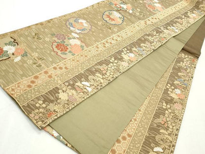 平和屋着物◎六通柄袋帯　唐織　エ霞雪輪花蝶文　金糸　正絹　逸品　CABJ3811qe