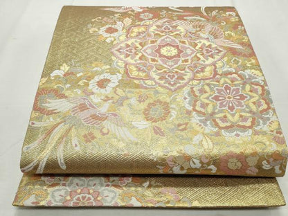 平和屋着物◎六通柄袋帯　吉祥鳳凰草花文　金銀糸　正絹　逸品　CABJ3813qe