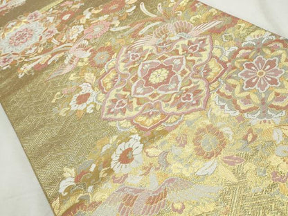 平和屋着物◎六通柄袋帯　吉祥鳳凰草花文　金銀糸　正絹　逸品　CABJ3813qe