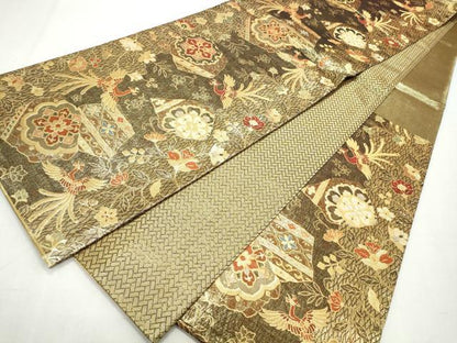 平和屋着物◎佐賀錦　六通柄袋帯　鳳凰更紗花文　金糸　正絹　逸品　CABJ3815qe