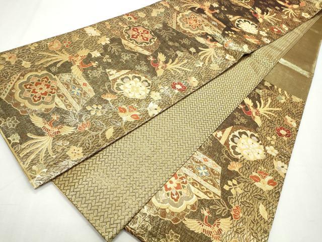 平和屋着物◎佐賀錦　六通柄袋帯　鳳凰更紗花文　金糸　正絹　逸品　CABJ3815qe