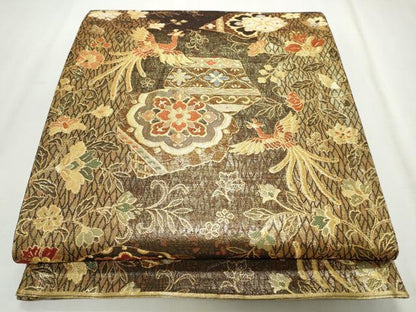 平和屋着物◎佐賀錦　六通柄袋帯　鳳凰更紗花文　金糸　正絹　逸品　CABJ3815qe