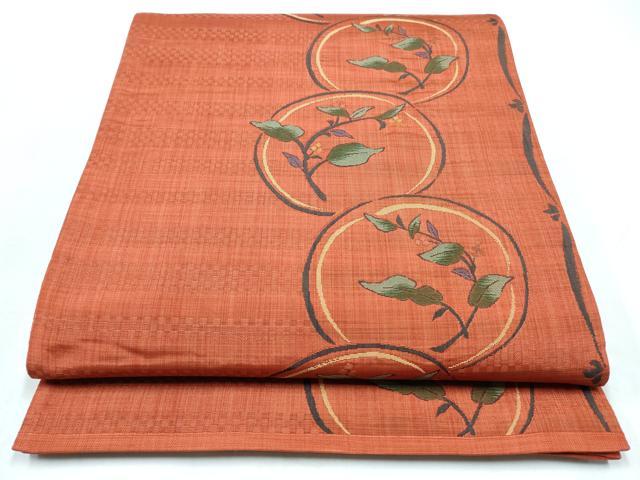 平和屋着物◎六通柄袋帯　草花丸文　陶漆　正絹　逸品　CABJ3819qe