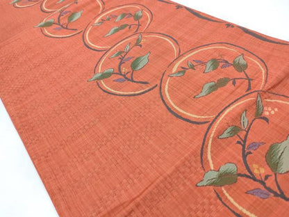 平和屋着物◎六通柄袋帯　草花丸文　陶漆　正絹　逸品　CABJ3819qe