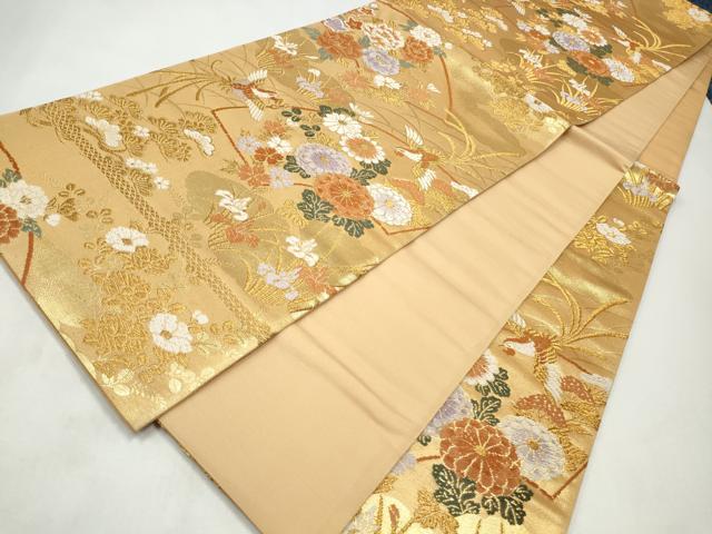 平和屋着物◎六通柄袋帯　唐織　地紙鳳凰草花文　金糸　正絹　逸品　CABJ3820qe