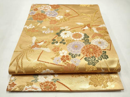 平和屋着物◎六通柄袋帯　唐織　地紙鳳凰草花文　金糸　正絹　逸品　CABJ3820qe