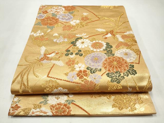 平和屋着物◎六通柄袋帯　唐織　地紙鳳凰草花文　金糸　正絹　逸品　CABJ3820qe