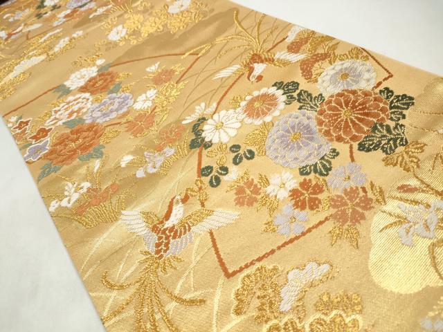 平和屋着物◎六通柄袋帯　唐織　地紙鳳凰草花文　金糸　正絹　逸品　CABJ3820qe