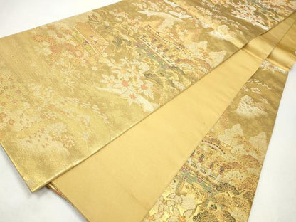 平和屋着物◎六通柄袋帯　風景花鳥文　金銀糸　正絹　逸品　CABJ3821qe