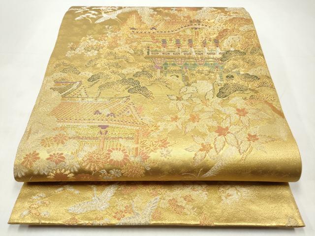 平和屋着物◎六通柄袋帯　風景花鳥文　金銀糸　正絹　逸品　CABJ3821qe