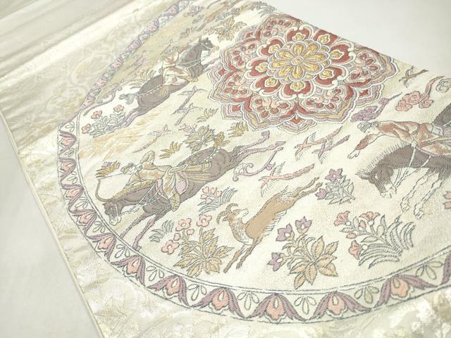 平和屋着物◎太鼓柄袋帯　草花狩猟文　金銀糸　正絹　逸品　CABJ3823qe