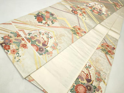 平和屋着物◎六通柄袋帯　唐織　麗峰花蝶文　金糸　正絹　逸品　CABJ3829qe