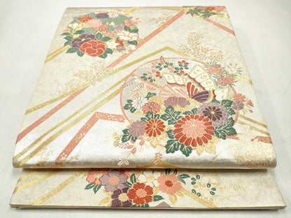 平和屋着物◎六通柄袋帯　唐織　麗峰花蝶文　金糸　正絹　逸品　CABJ3829qe