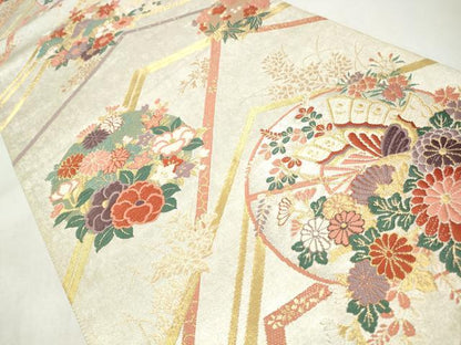 平和屋着物◎六通柄袋帯　唐織　麗峰花蝶文　金糸　正絹　逸品　CABJ3829qe