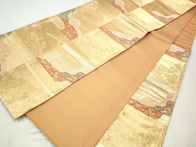 平和屋着物◎六通柄袋帯　市松流水草花文　正絹　逸品　CABJ3834qe