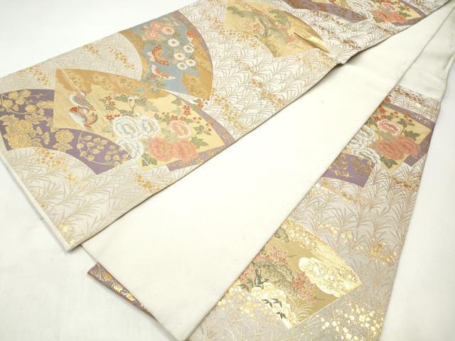 平和屋着物◎六通柄袋帯　唐織　地紙舞蝶花鳥文　金糸　正絹　逸品　CABJ3836qe