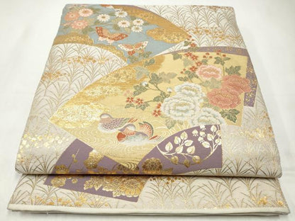 平和屋着物◎六通柄袋帯　唐織　地紙舞蝶花鳥文　金糸　正絹　逸品　CABJ3836qe