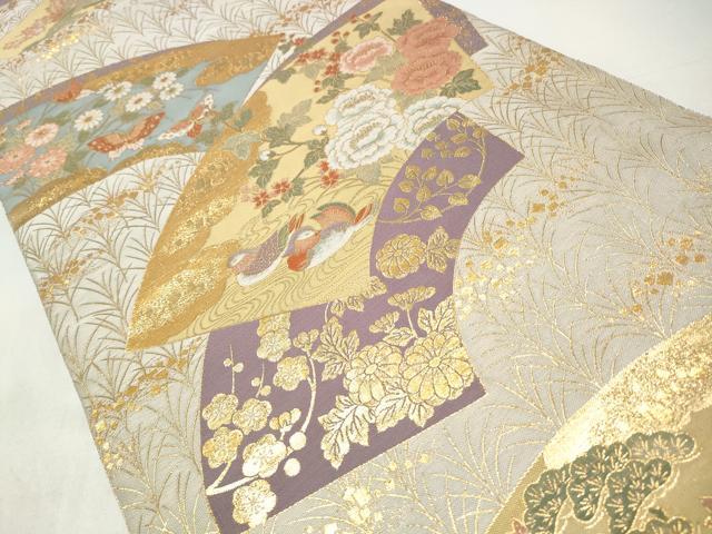 平和屋着物◎六通柄袋帯　唐織　地紙舞蝶花鳥文　金糸　正絹　逸品　CABJ3836qe