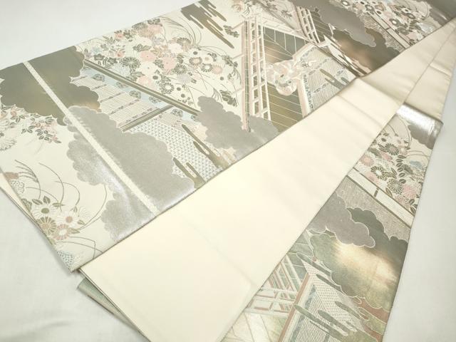 平和屋着物◎六通柄袋帯　源氏絵巻紋　プラチナ箔　手織二重箔　正絹　逸品　CABJ3838qe