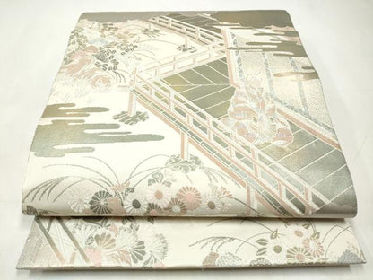 平和屋着物◎六通柄袋帯　源氏絵巻紋　プラチナ箔　手織二重箔　正絹　逸品　CABJ3838qe